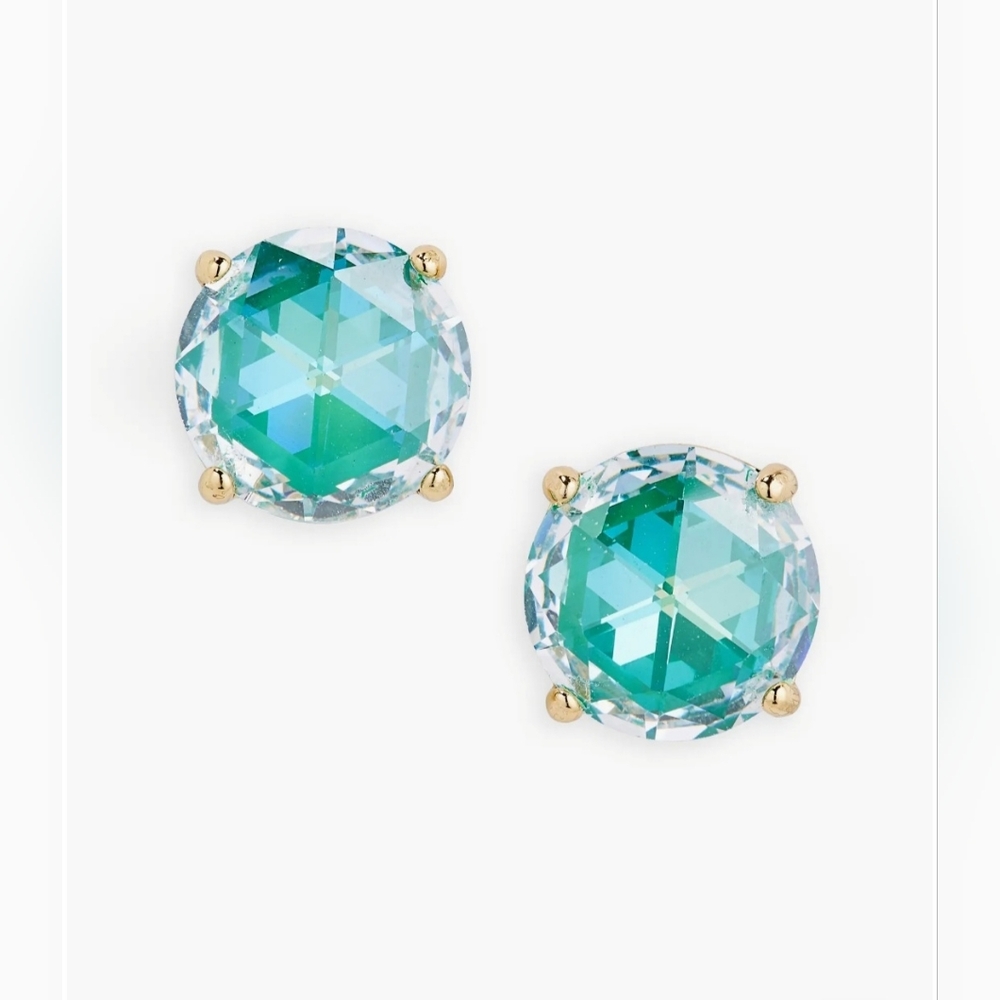 Kate Spade Cubic Zirconia Round Stud Earrings In Emerald, NIB - Picture 3 of 5